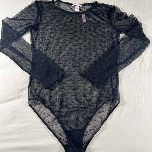 Victoria's Secret Tops - Victoria’s Secret Heart Print Sheer Bodysuit
